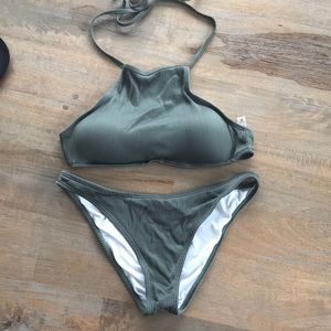 Olive green ribbed swimsuit
